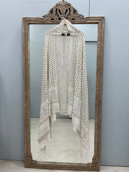 Pure Georgette Heavy Ring Mukaish Designer Dupatta Off White