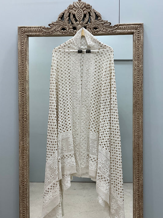 Pure Georgette Heavy Ring Mukaish Designer Dupatta Off White