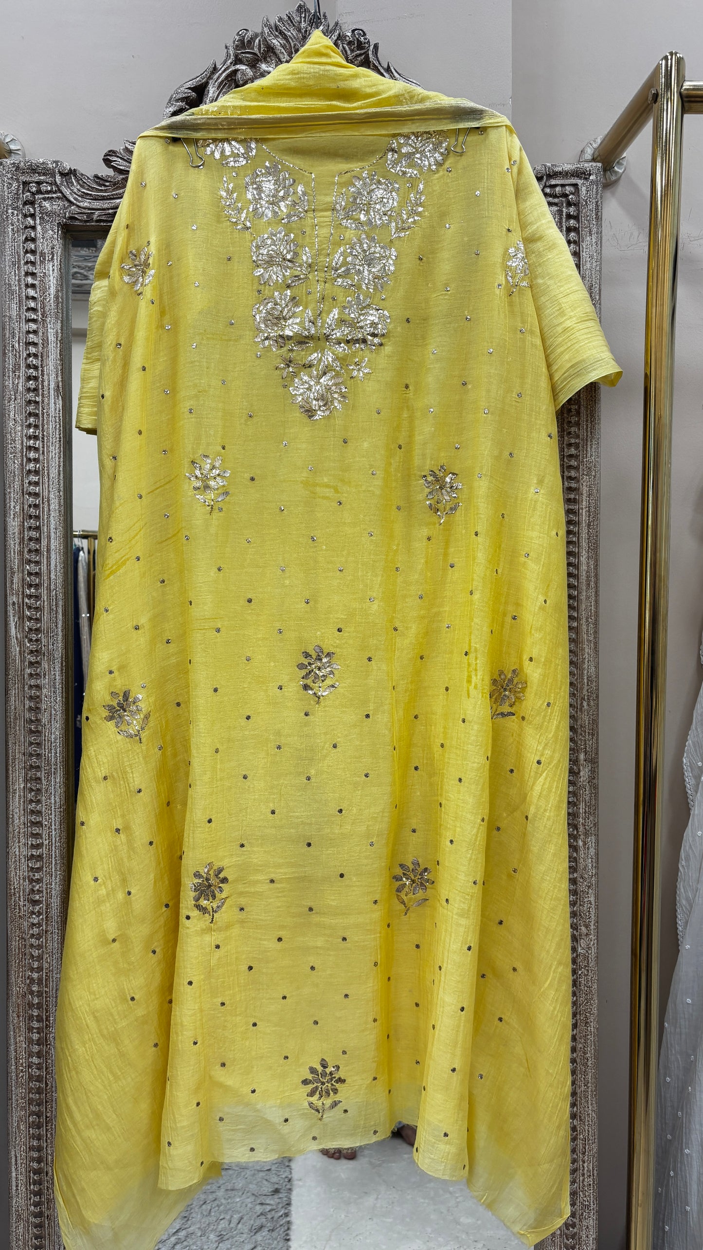 Pure Mul Cotton Straight Badla Work  With Dupatta Yellow