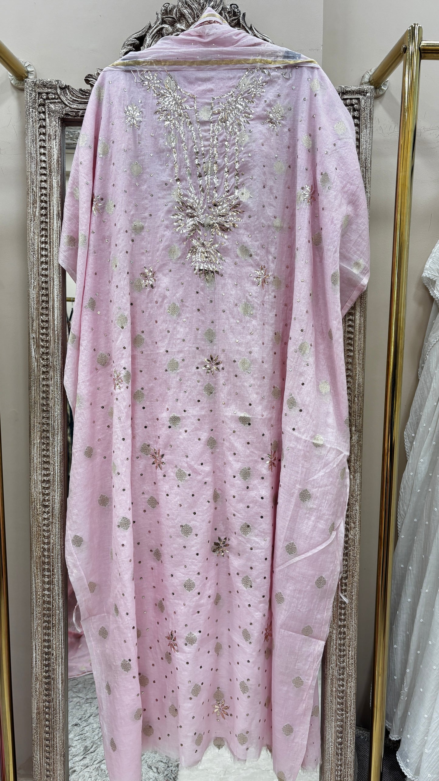 Pure Mul Cotton Straight Badla Work  With Dupatta Pink