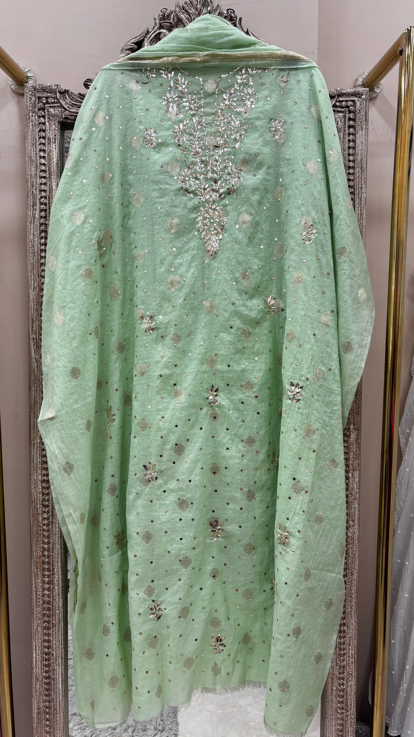 Pure Mul Cotton Straight Badla Work  With Dupatta Green