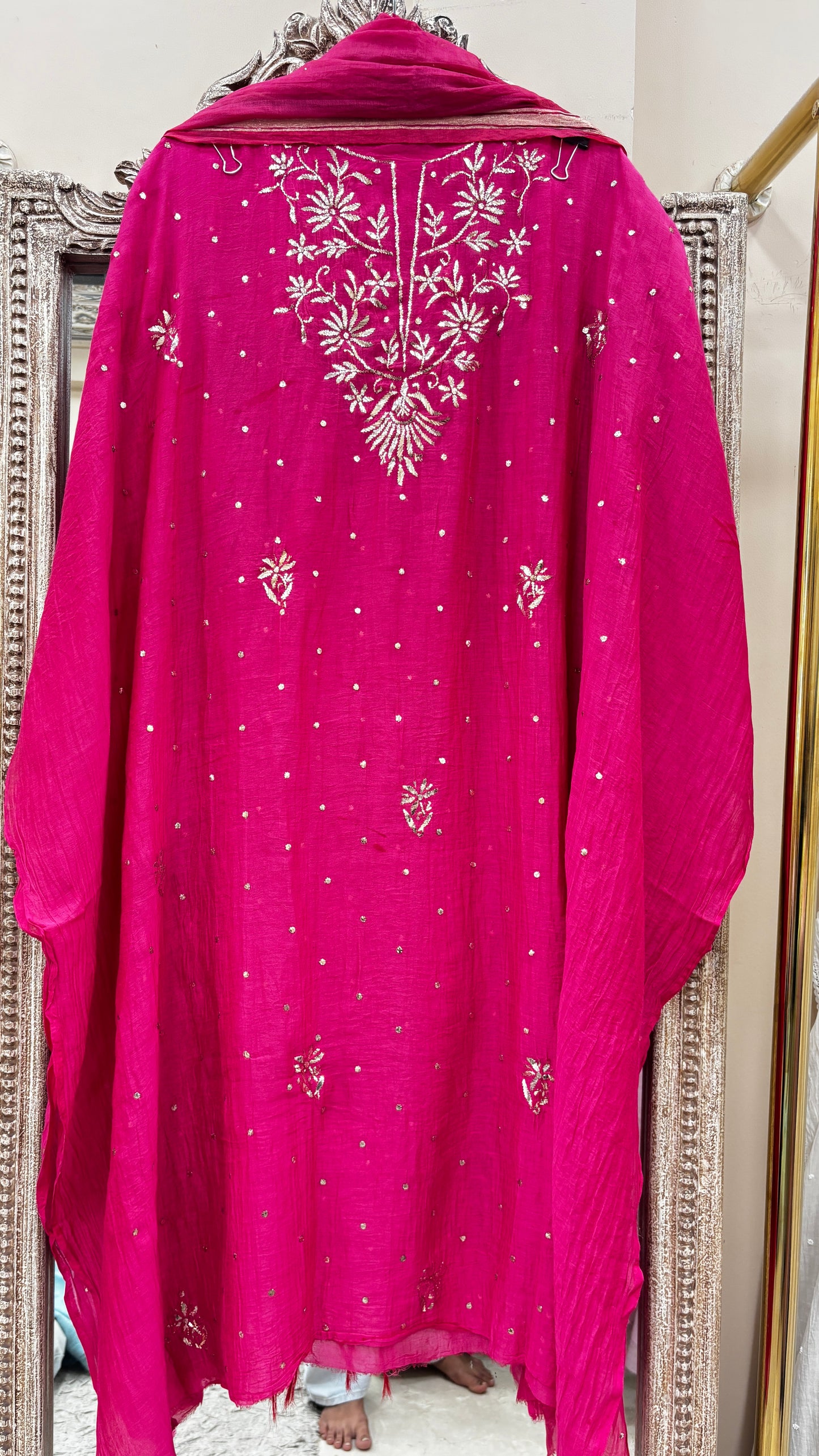 Pure Mul Cotton Straight Badla Work  With Dupatta Pink