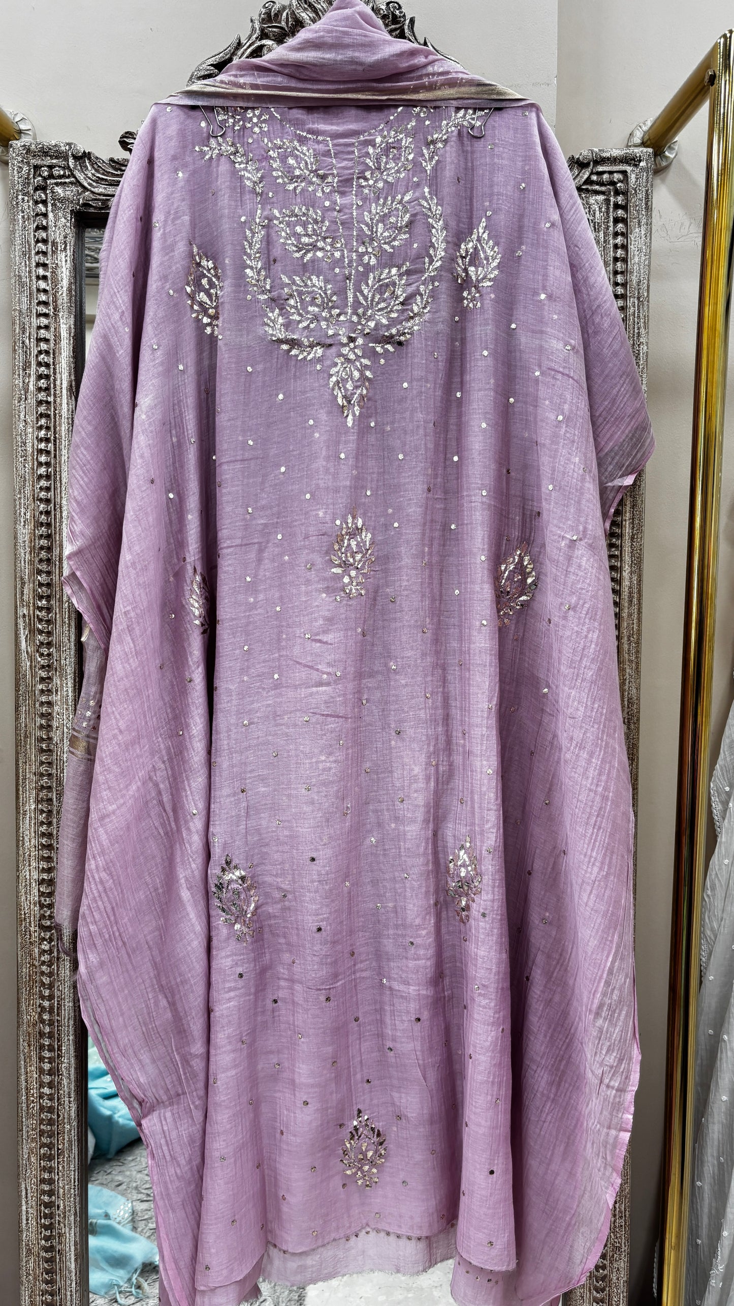 Pure Mul Cotton Straight Badla Work  With Dupatta Lilac
