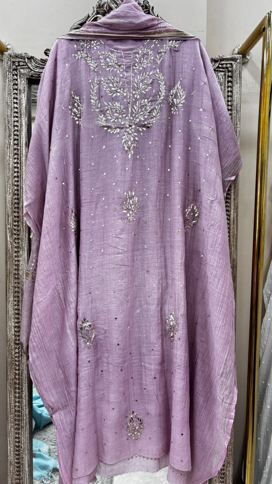 Pure Mul Cotton Straight Badla Work  With Dupatta Lilac