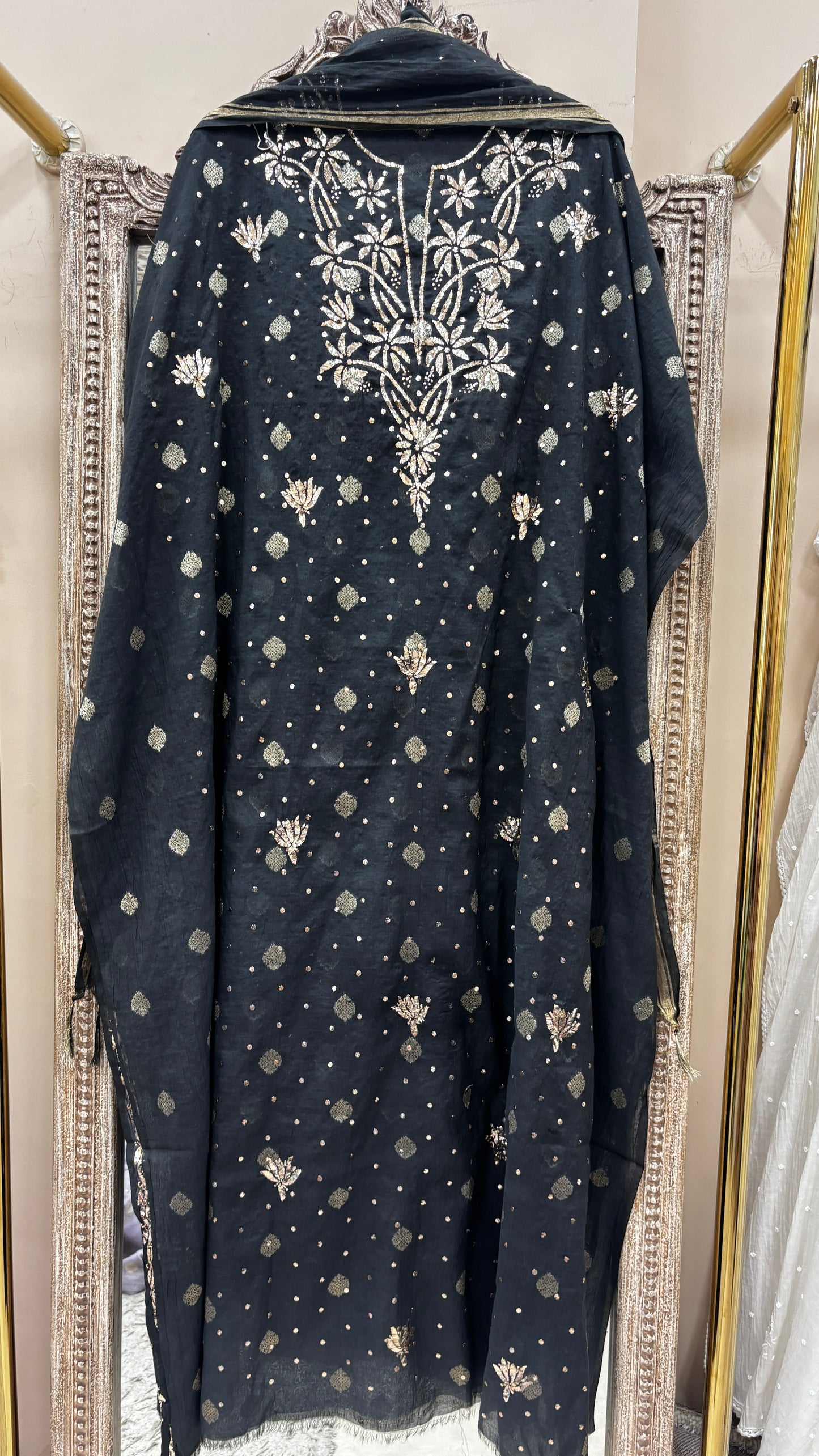 Pure Mul Cotton Straight Badla Work  With Dupatta Black