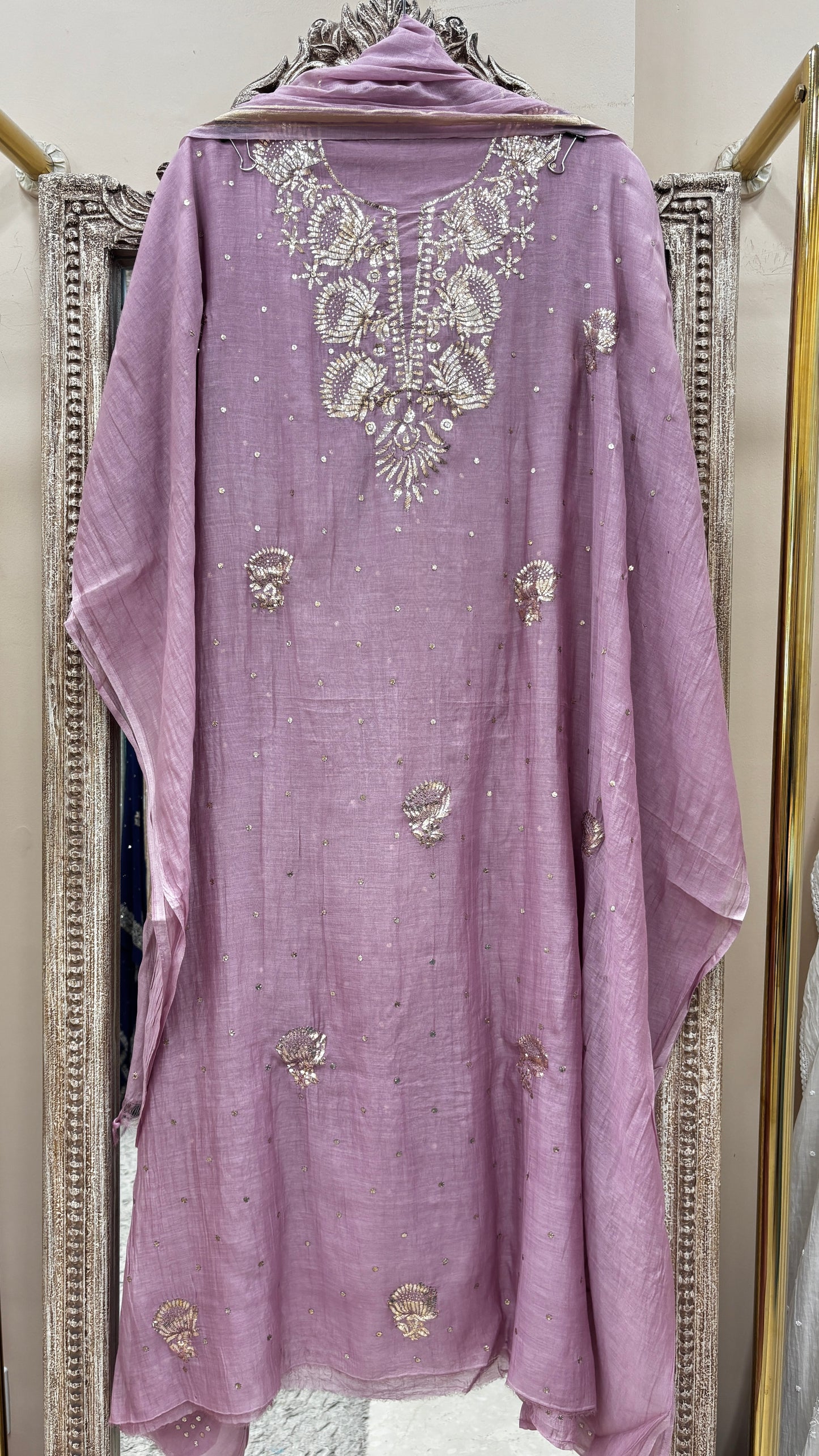 Pure Mul Cotton Straight Badla Work  With Dupatta Purple