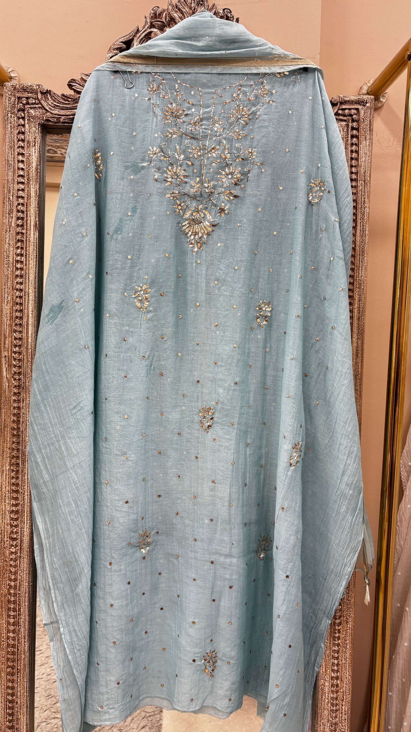 Pure Mul Cotton Straight Badla Work  With Dupatta Blue