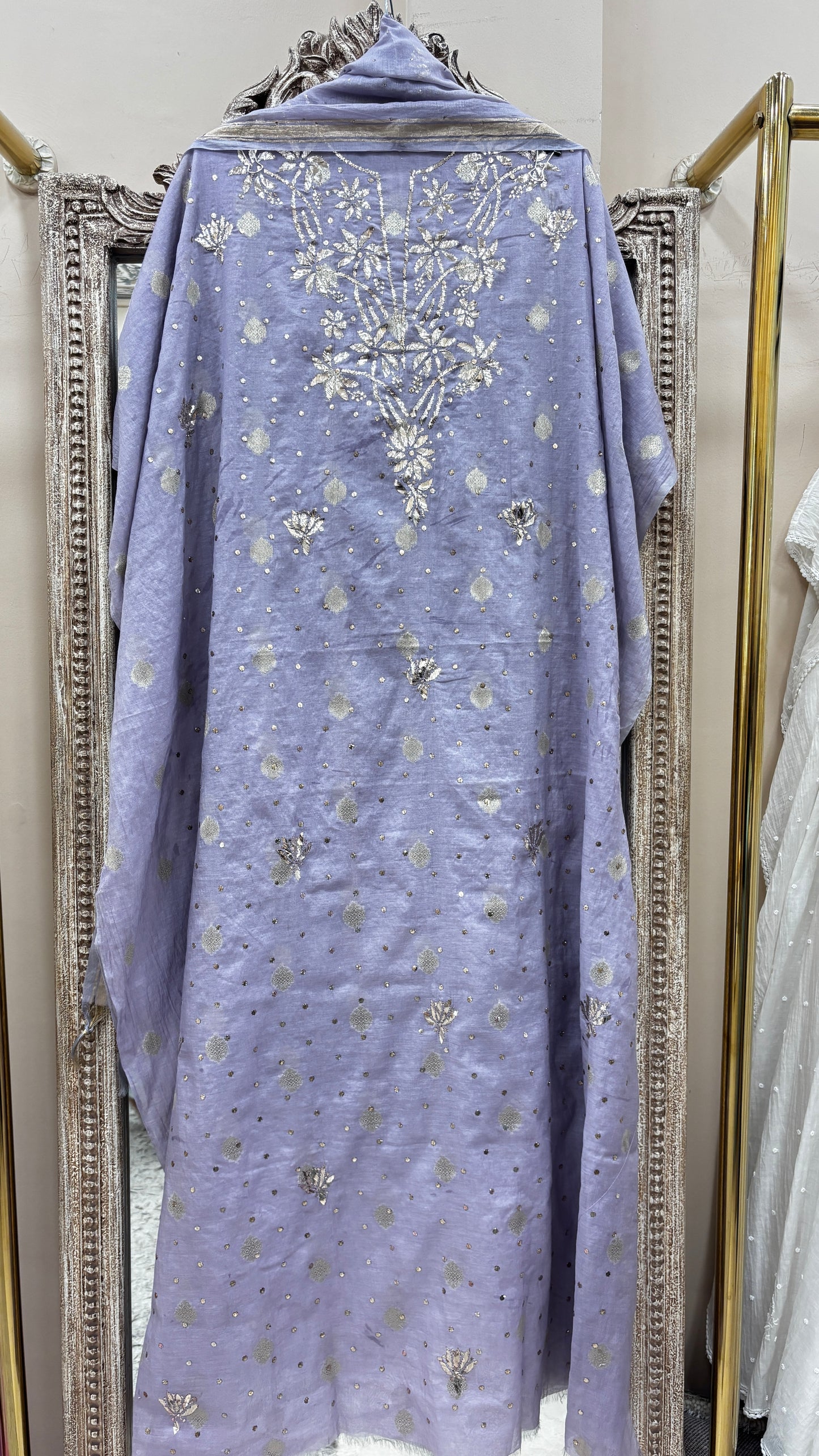Pure Mul Cotton Straight Badla Work  With Dupatta Purple