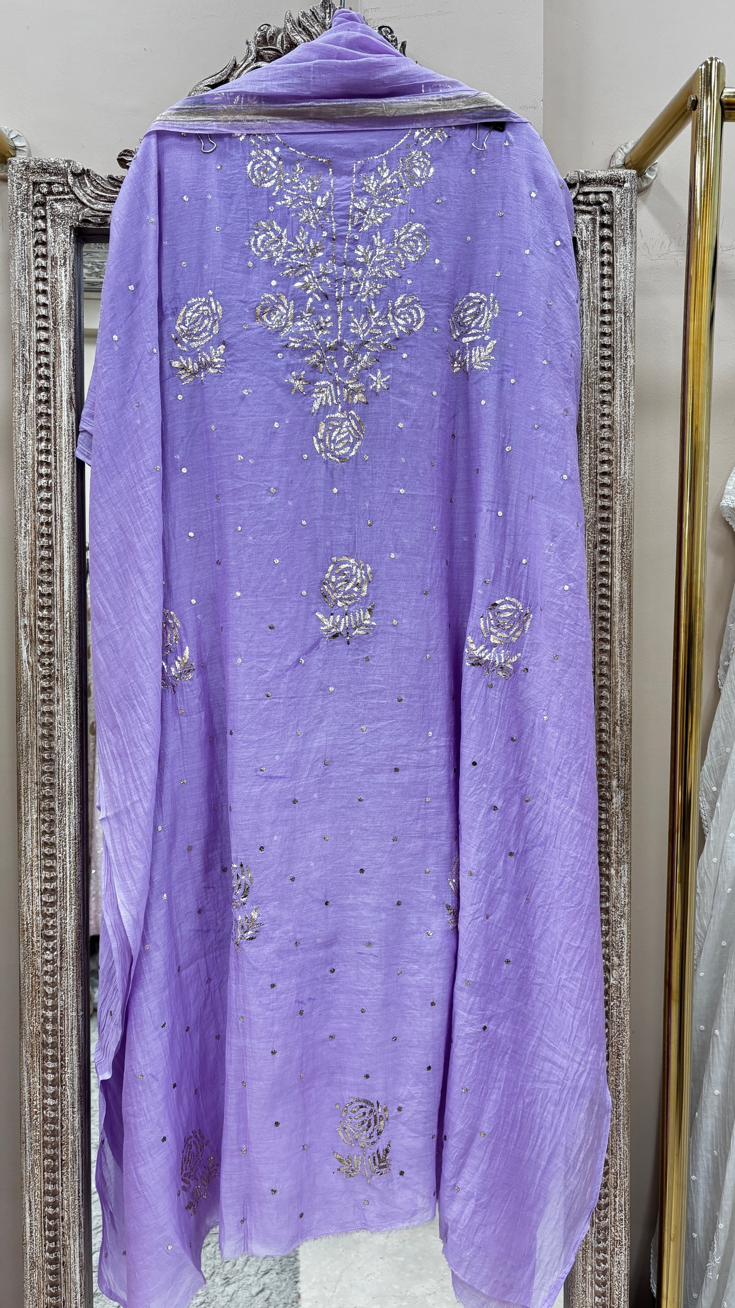 Pure Mul Cotton Straight Badla Work  With Dupatta Lilac