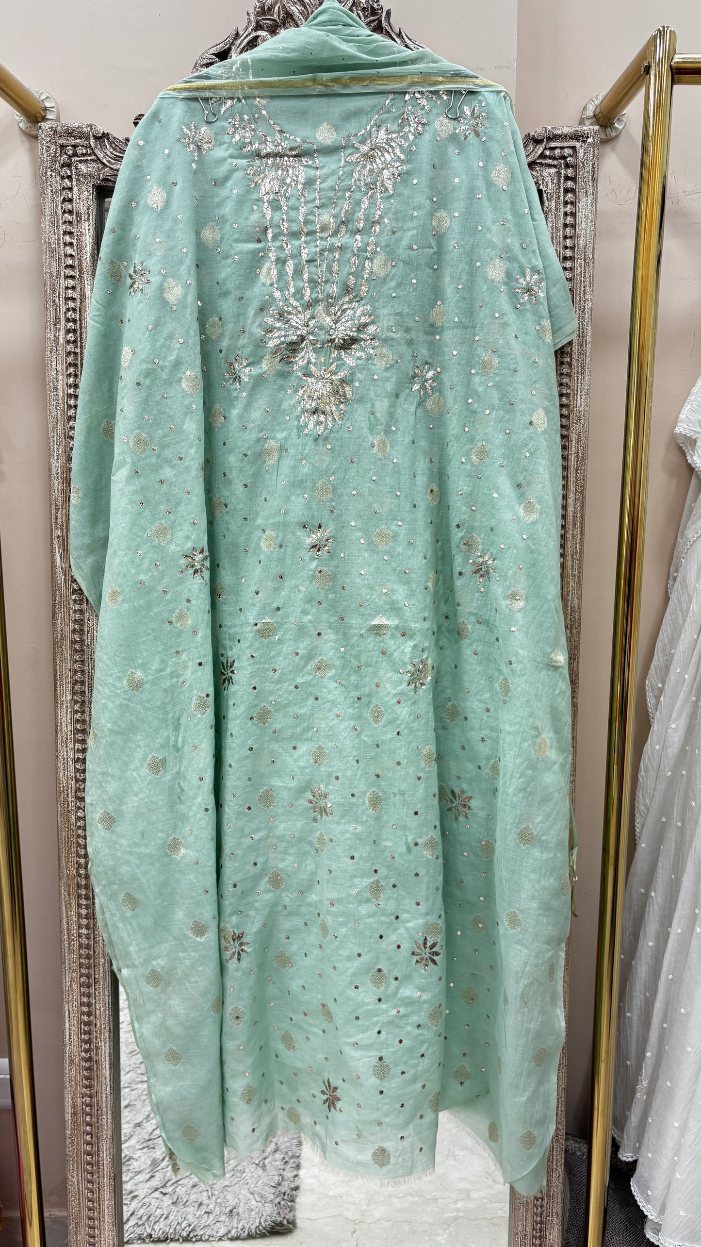 Pure Mul Cotton Straight Badla Work  With Dupatta Green