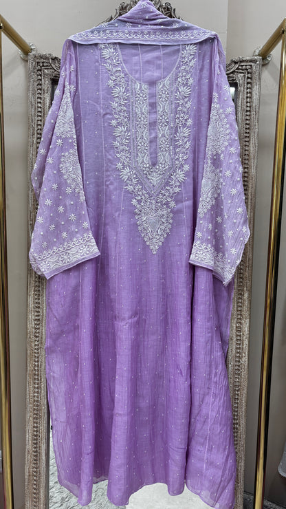 Pure Mul Anarkali Heavy Pearl And Cutdana Work With Dupatta Purple