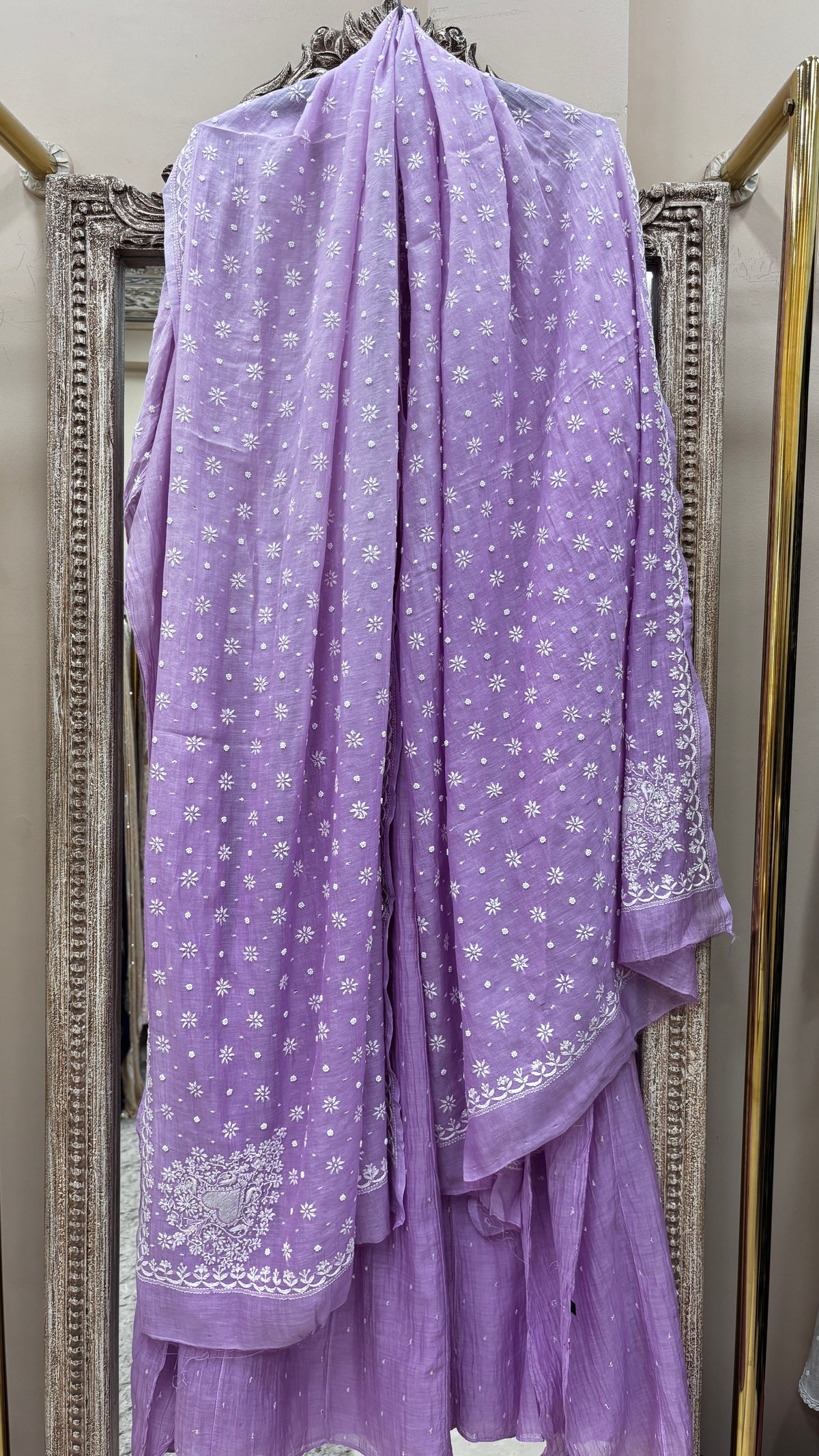 Pure Mul Anarkali Heavy Pearl And Cutdana Work With Dupatta Purple