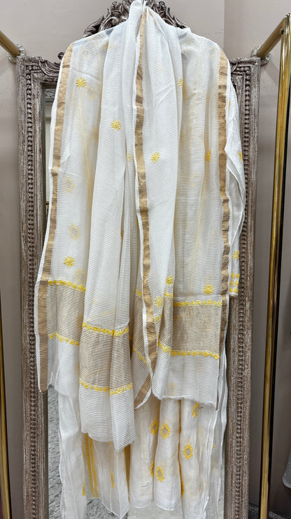 Pure Mul Anarkali Heavy Chikan Work With Dupatta White