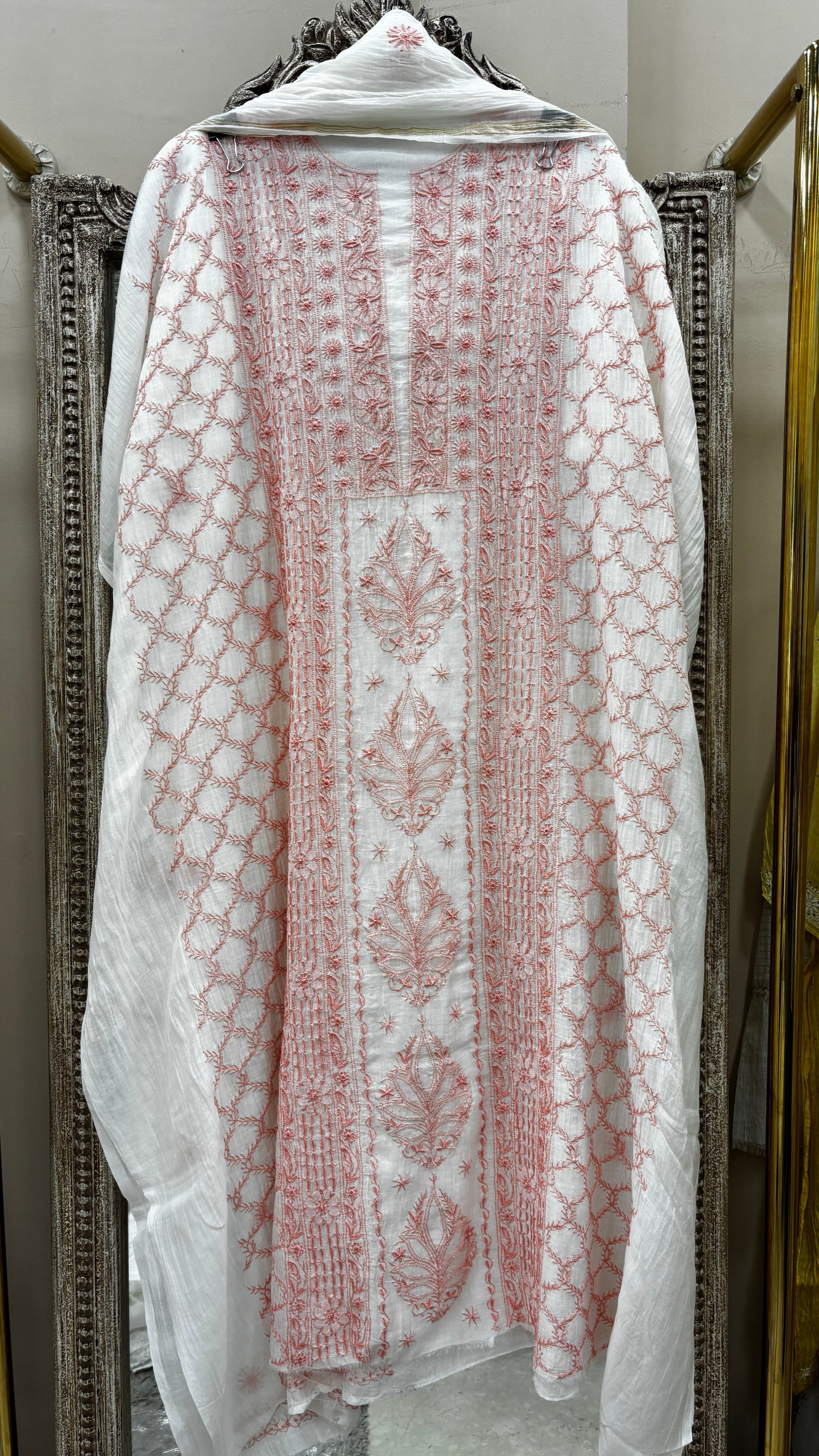 Pure Mulmul Cotton  Kurta Chickankari With Dupatta White 03