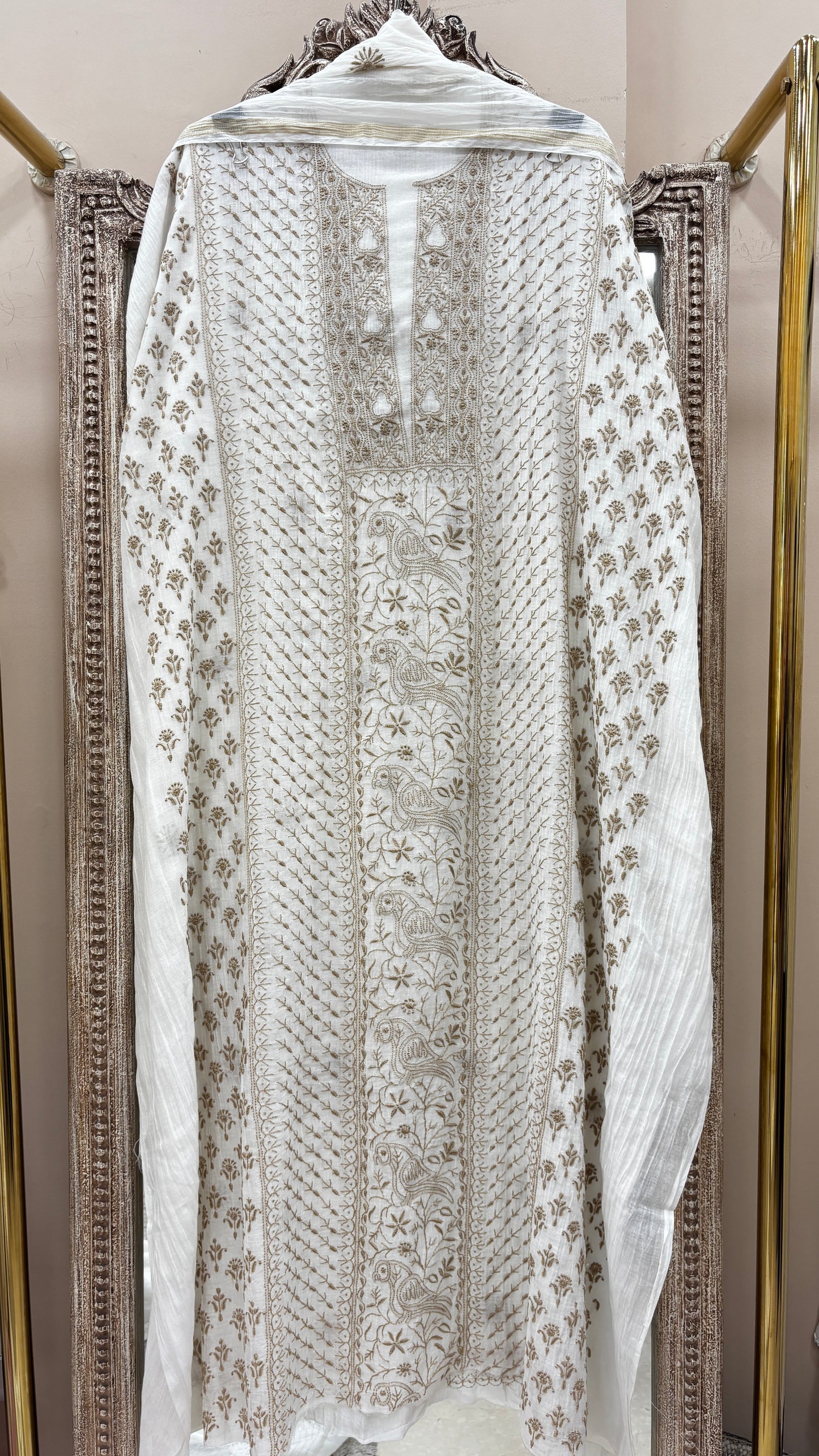 Pure Mulmul Cotton  Kurta Chickankari With Dupatta White 02