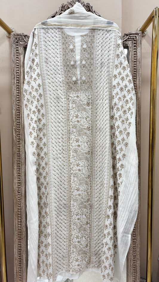 Pure Mulmul Cotton  Kurta Chickankari With Dupatta White 02