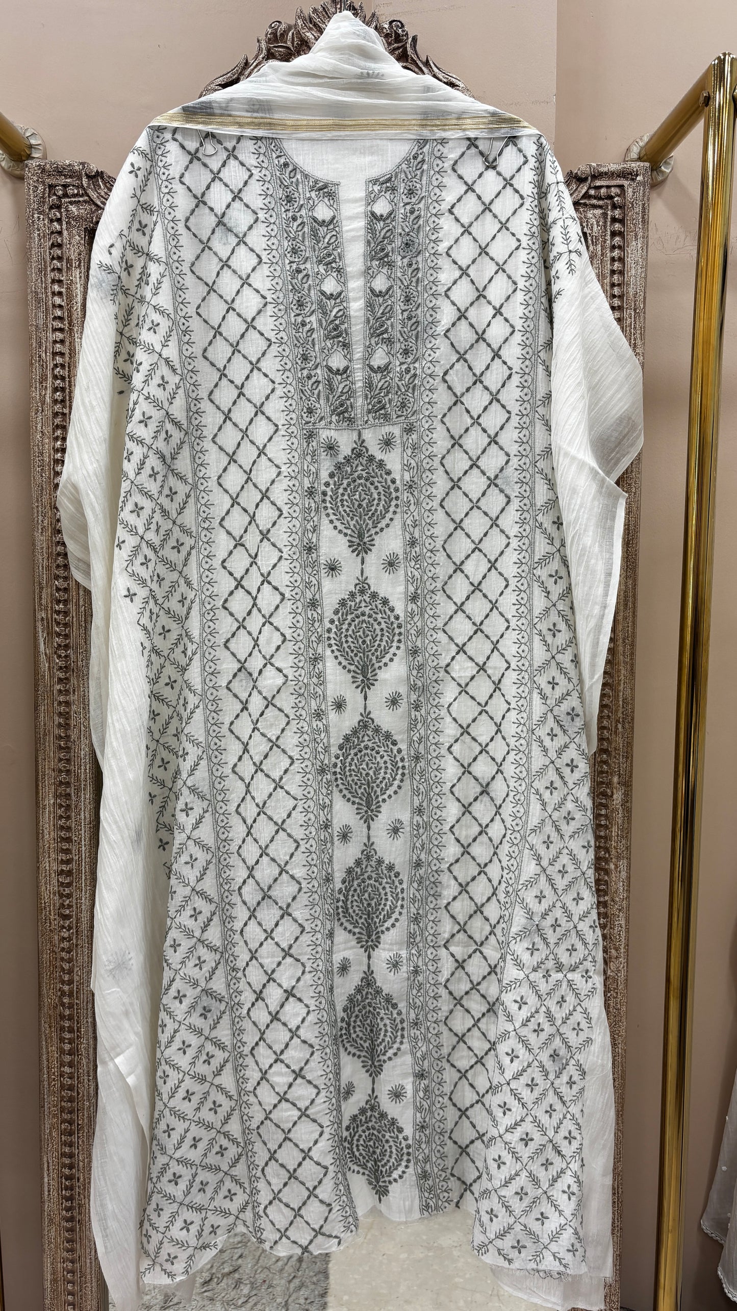 Pure Mulmul Cotton  Kurta Chickankari With Dupatta White 05