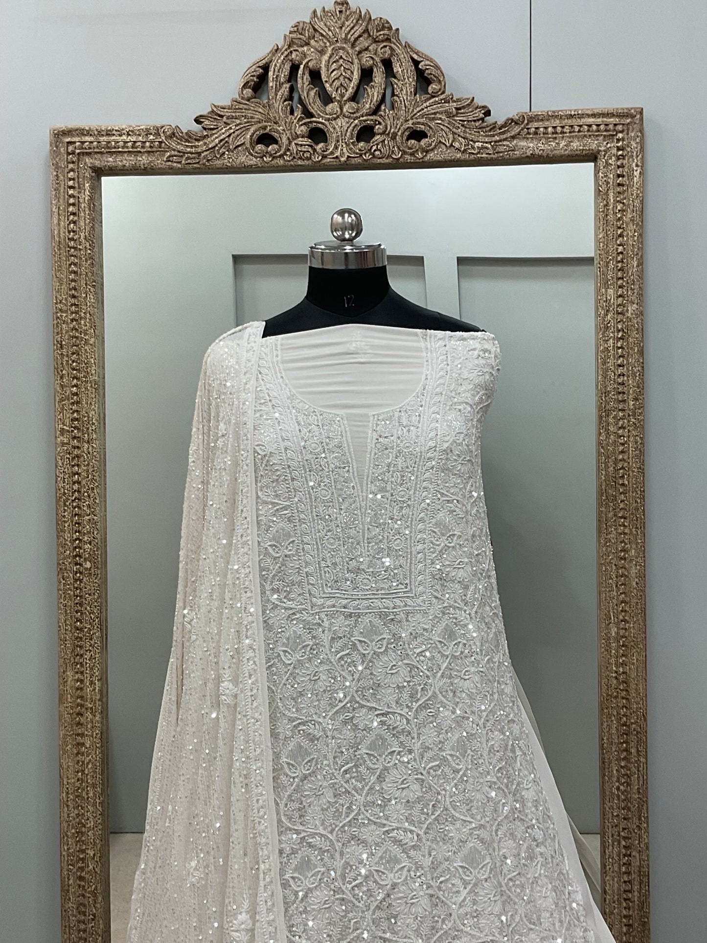 Superfine Pure Georgette Heavy Pearl Cutdana and Sequence Designer White 01