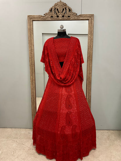 Pure Georgette Lehenga Heavy Pearl, Cutdana and Sequence Red
