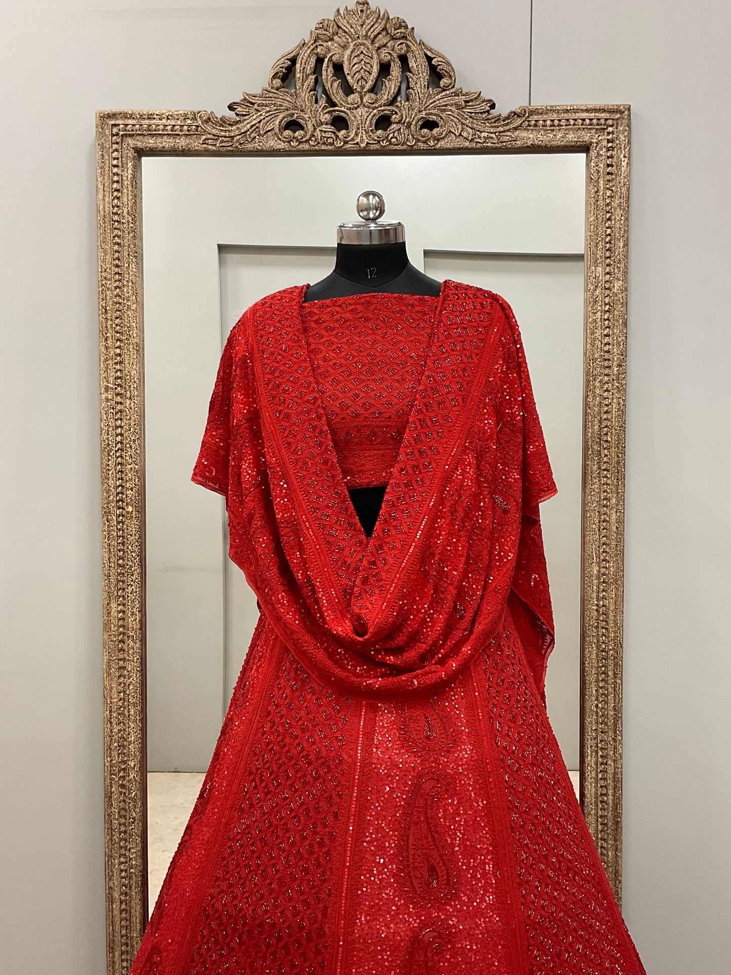 Pure Georgette Lehenga Heavy Pearl, Cutdana and Sequence Red