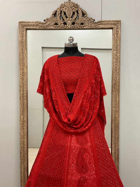 Pure Georgette Lehenga Heavy Pearl, Cutdana and Sequence Red