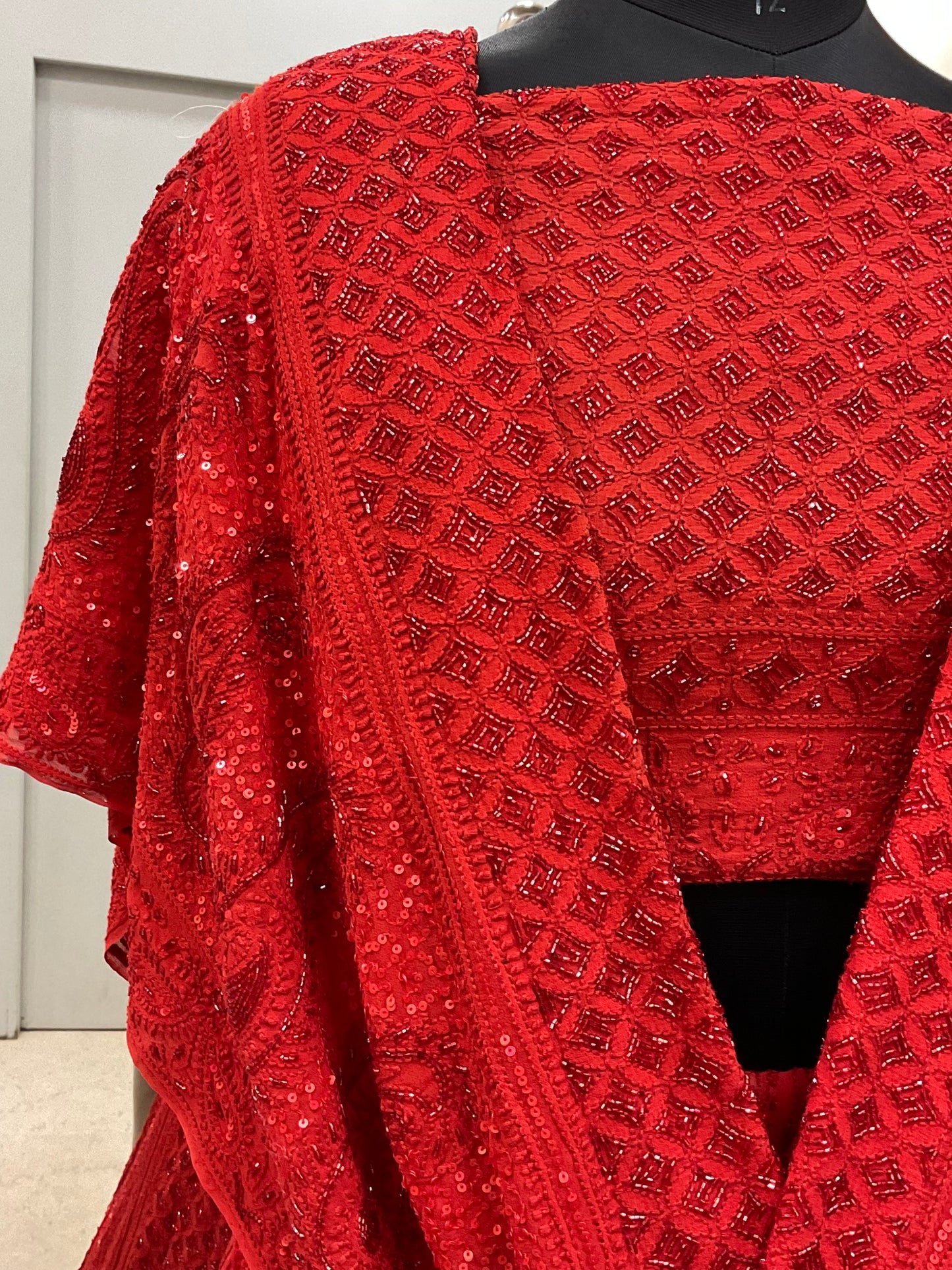 Pure Georgette Lehenga Heavy Pearl, Cutdana and Sequence Red