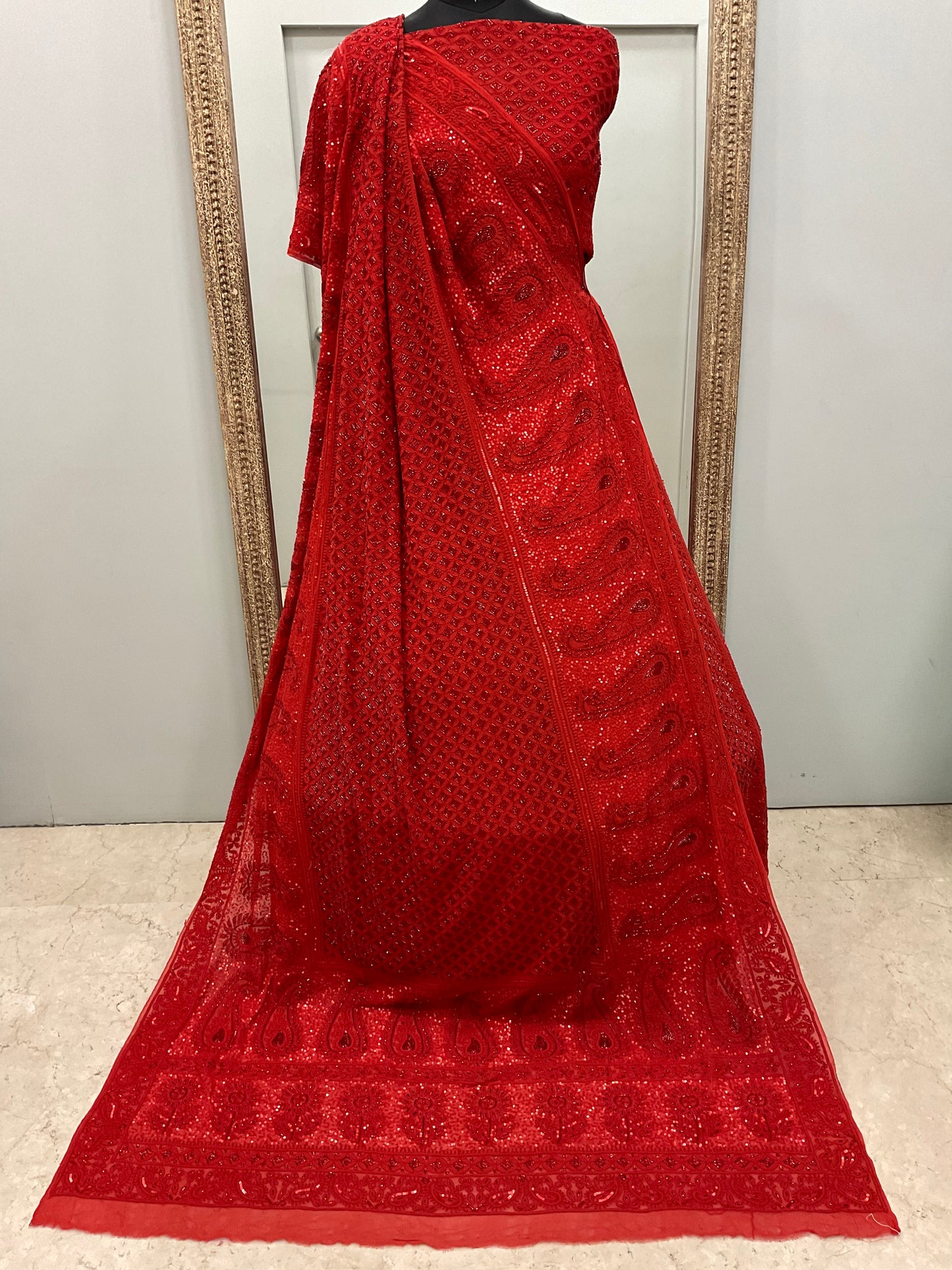 Pure Georgette Lehenga Heavy Pearl, Cutdana and Sequence Red