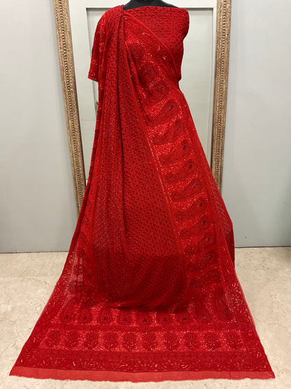 Pure Georgette Lehenga Heavy Pearl, Cutdana and Sequence Red