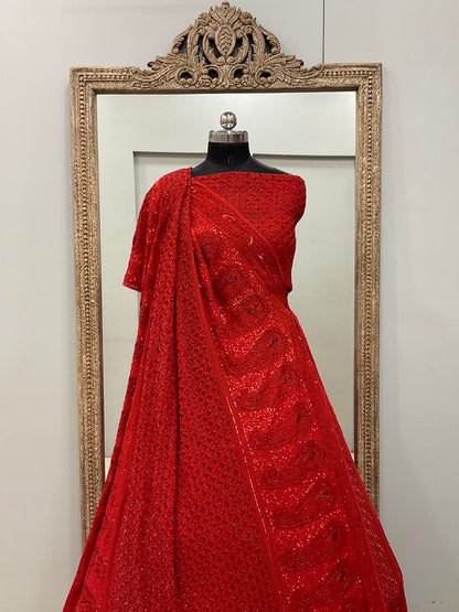 Pure Georgette Lehenga Heavy Pearl, Cutdana and Sequence Red