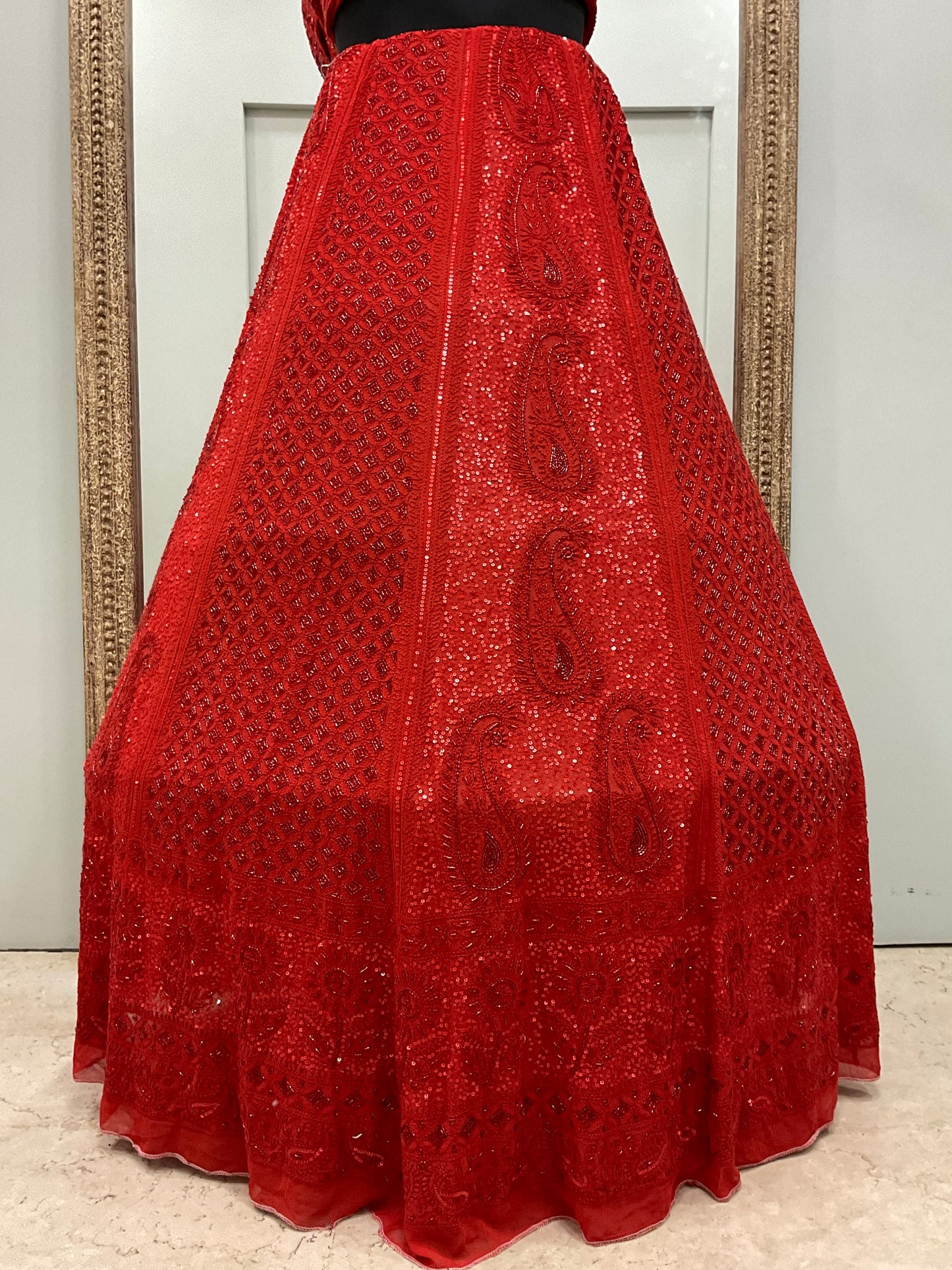 Pure Georgette Lehenga Heavy Pearl, Cutdana and Sequence Red