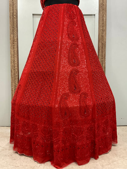 Pure Georgette Lehenga Heavy Pearl, Cutdana and Sequence Red