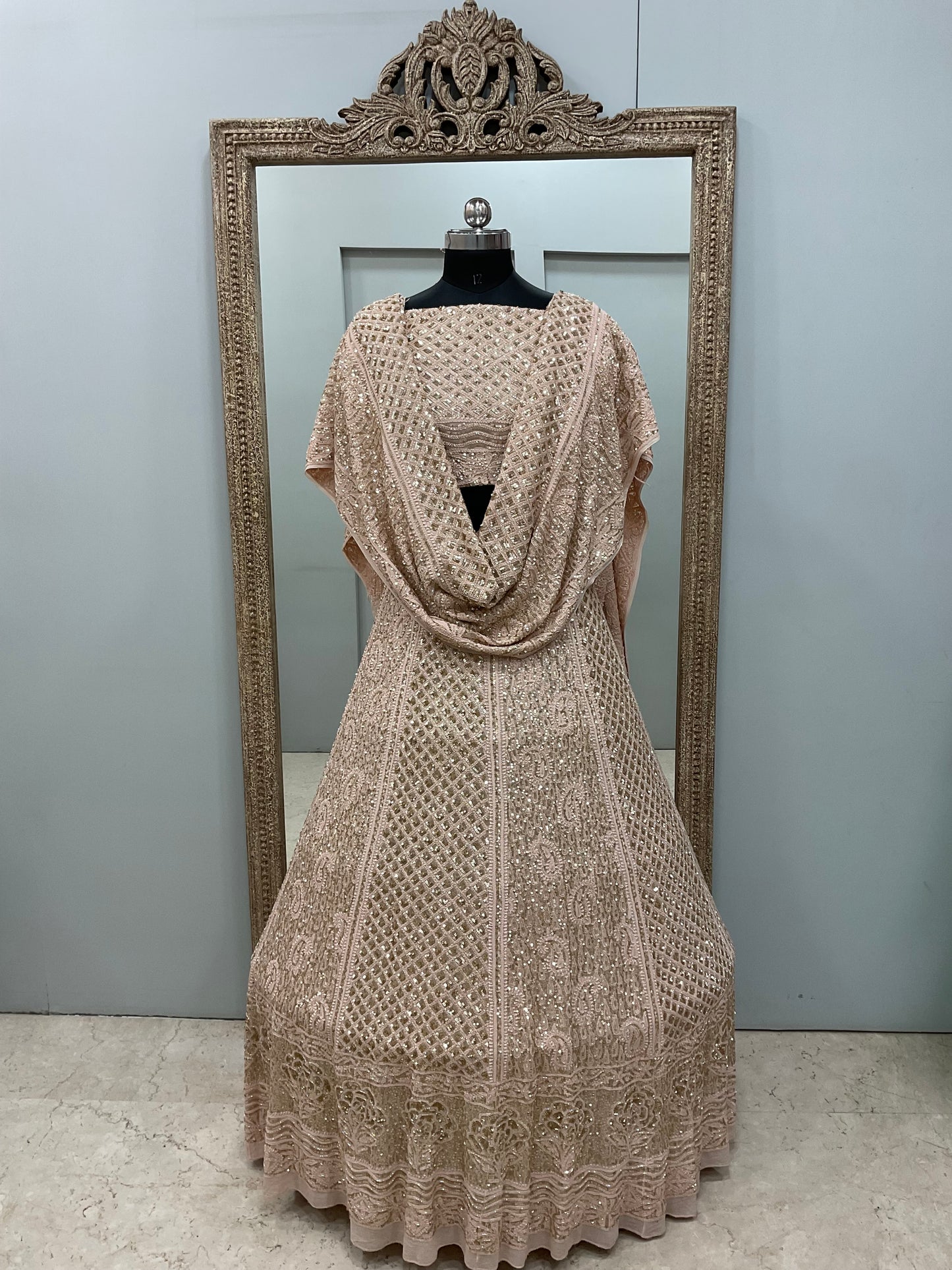 Pure Georgette Lehenga Heavy Sequnce,Cutdana and Pearl Work Peach