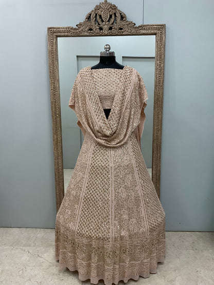 Pure Georgette Lehenga Heavy Sequnce,Cutdana and Pearl Work Peach