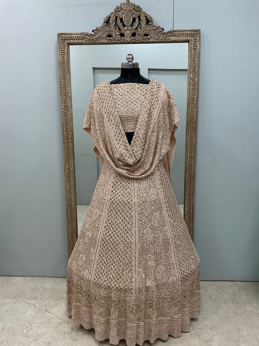 Pure Georgette Lehenga Heavy Sequnce,Cutdana and Pearl Work Peach