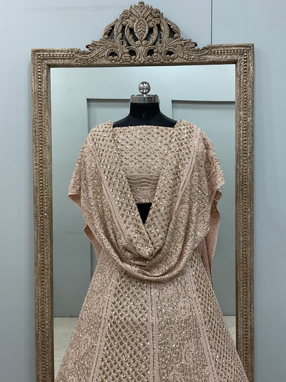 Pure Georgette Lehenga Heavy Sequnce,Cutdana and Pearl Work Peach