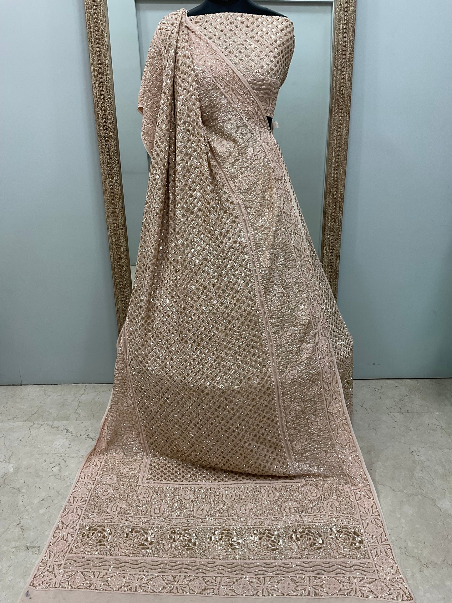 Pure Georgette Lehenga Heavy Sequnce,Cutdana and Pearl Work Peach