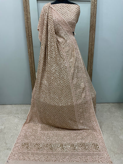 Pure Georgette Lehenga Heavy Sequnce,Cutdana and Pearl Work Peach