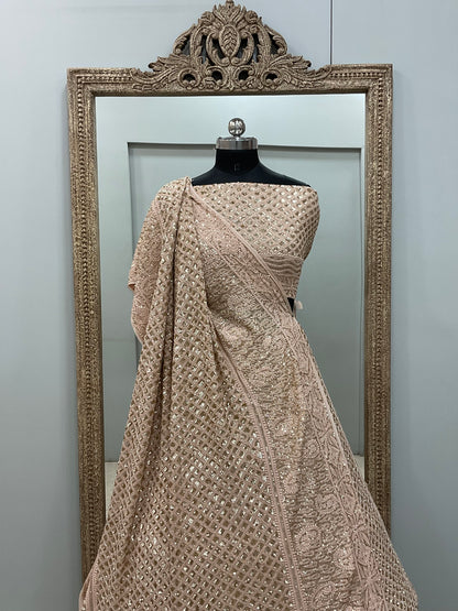 Pure Georgette Lehenga Heavy Sequnce,Cutdana and Pearl Work Peach