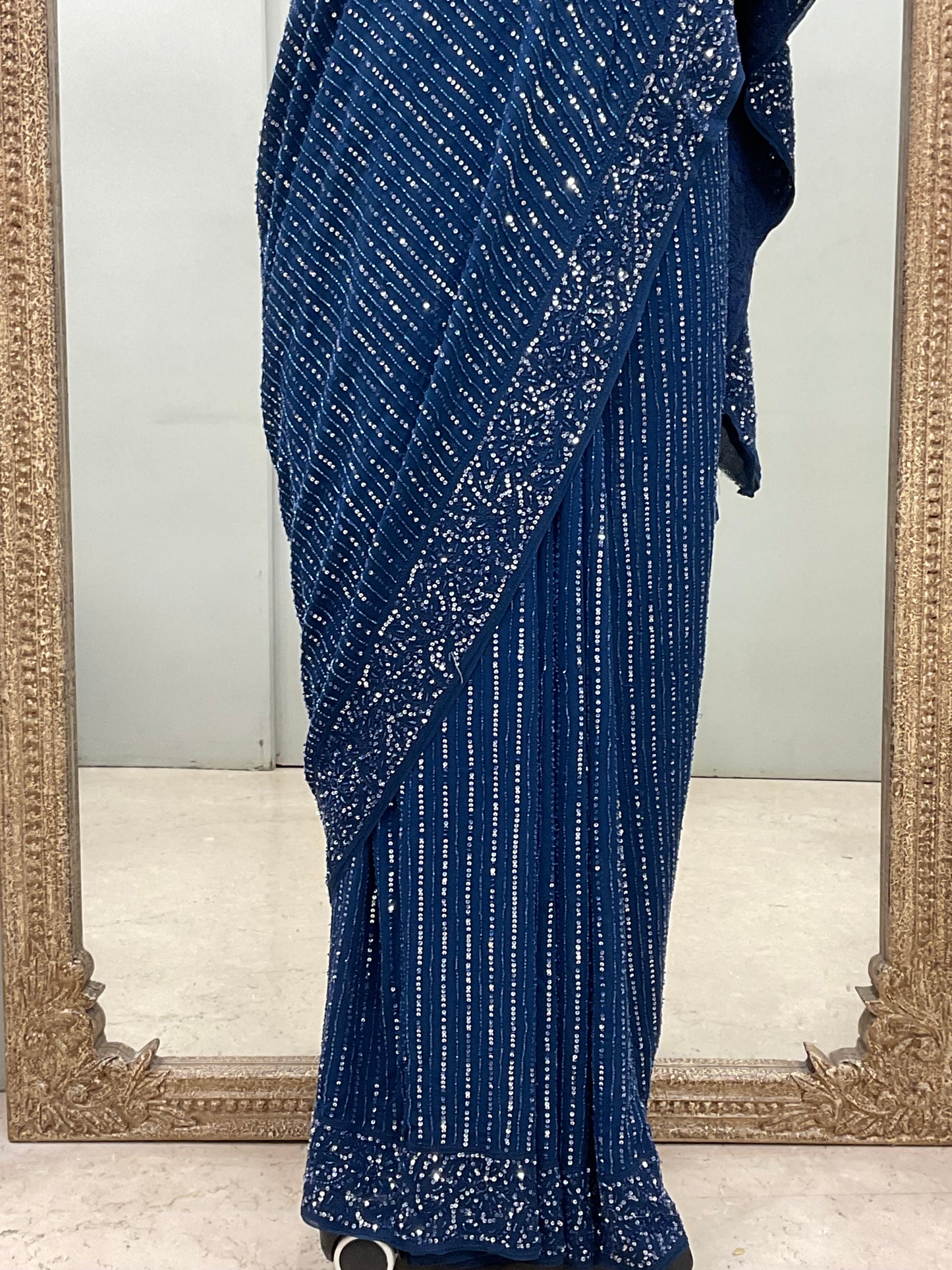 Pure Georgette Saree Superfine Work full jaal with Heavy Sequence  Work Blue