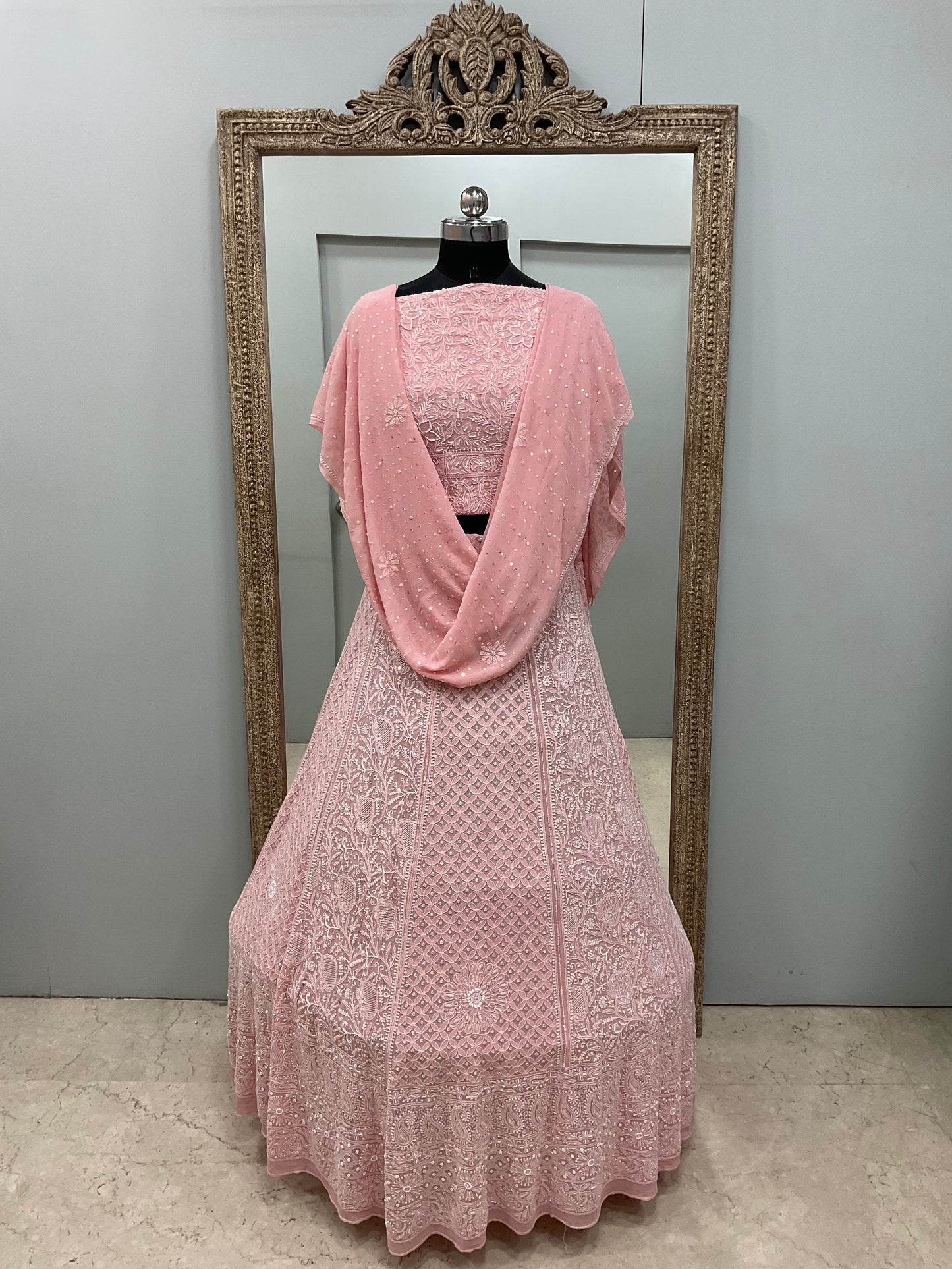 Pure Georgette Heavy Pearl, Cutdana and Sequence Peachy Pink