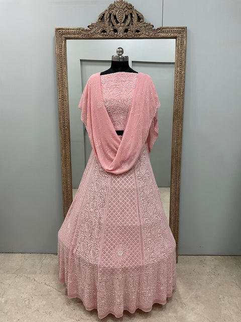 Pure Georgette Heavy Pearl, Cutdana and Sequence Peachy Pink