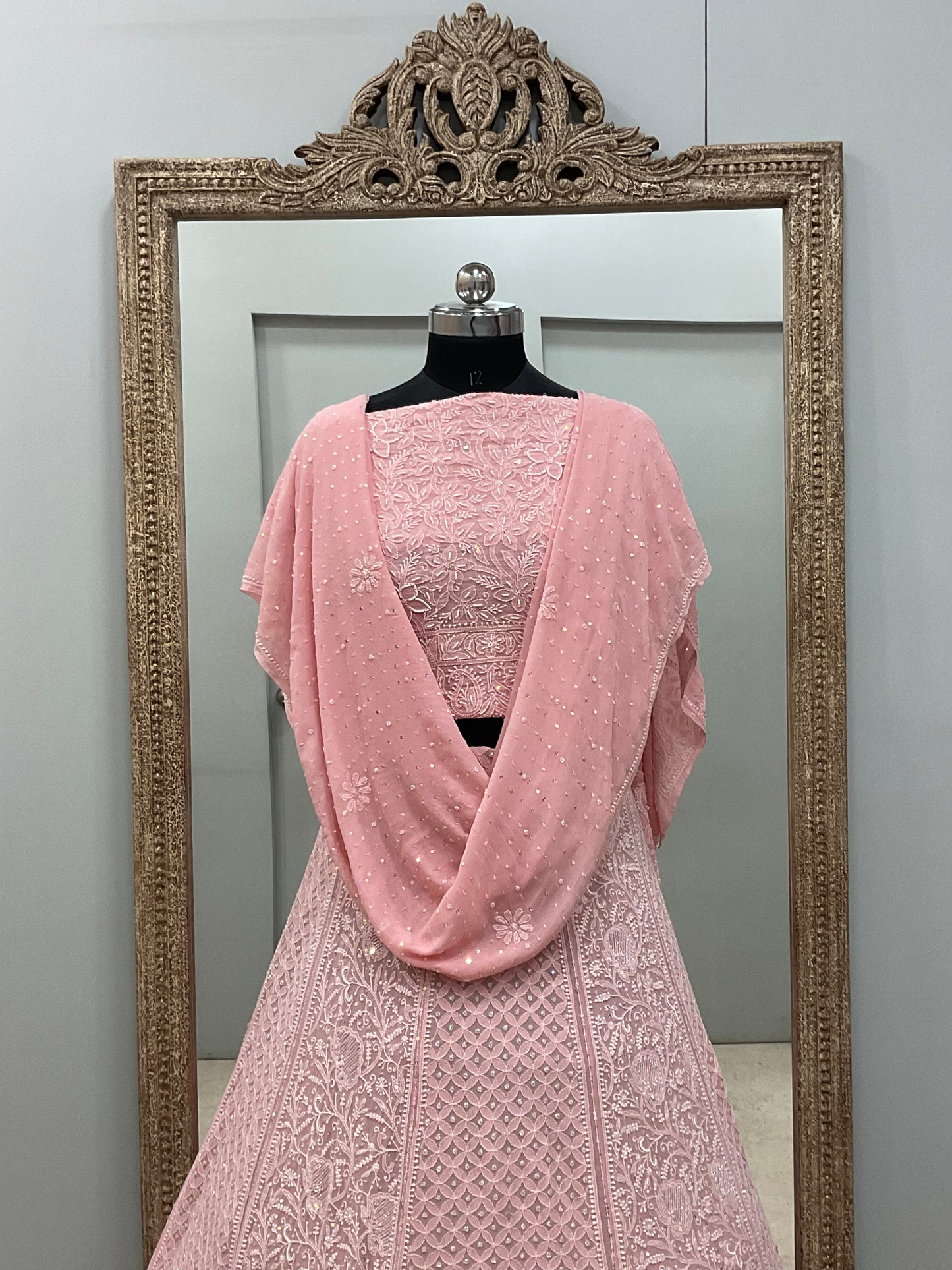 Pure Georgette Heavy Pearl, Cutdana and Sequence Peachy Pink