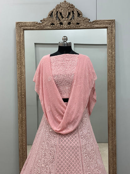 Pure Georgette Heavy Pearl, Cutdana and Sequence Peachy Pink