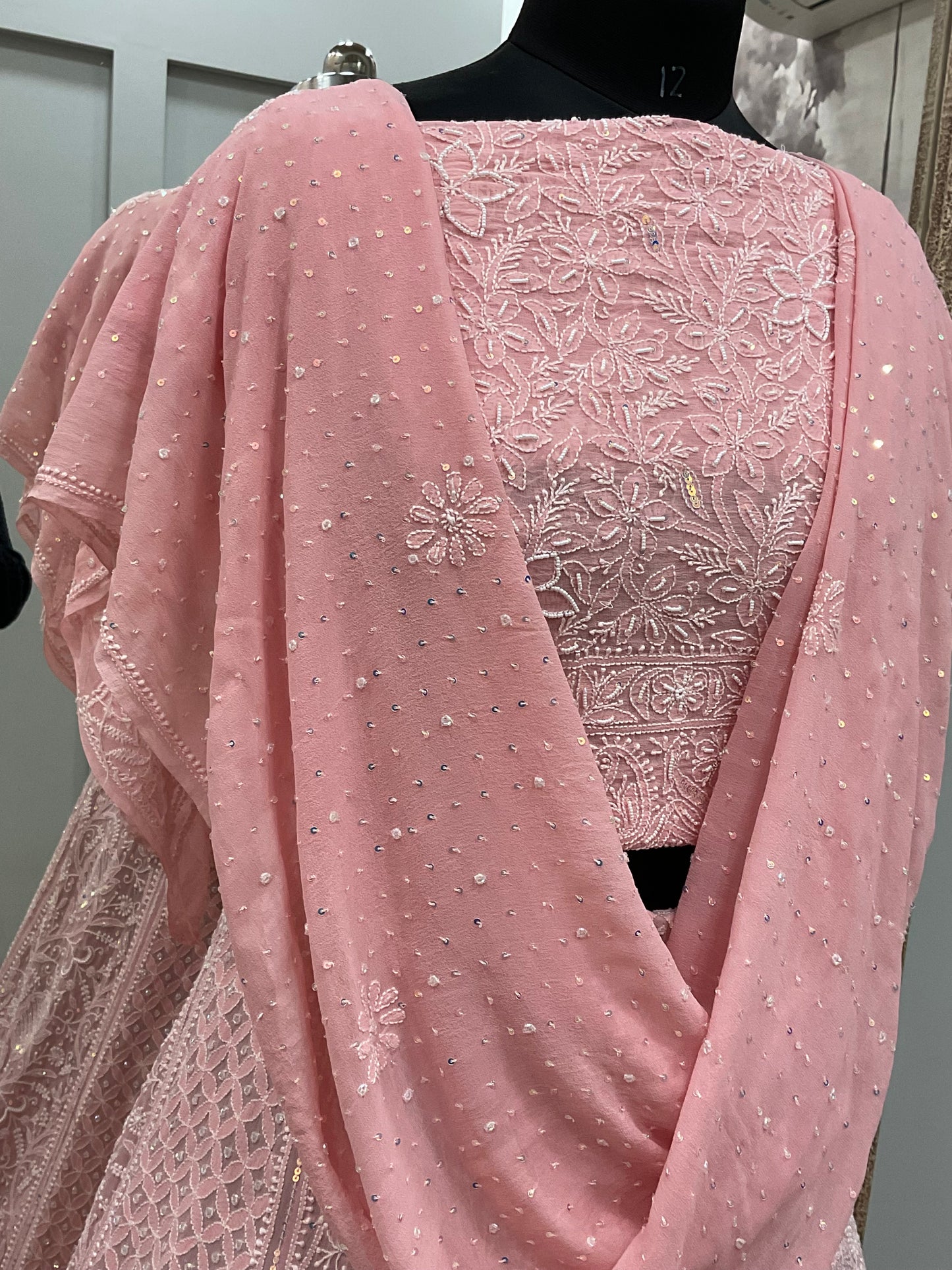 Pure Georgette Heavy Pearl, Cutdana and Sequence Peachy Pink