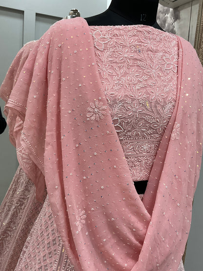 Pure Georgette Heavy Pearl, Cutdana and Sequence Peachy Pink