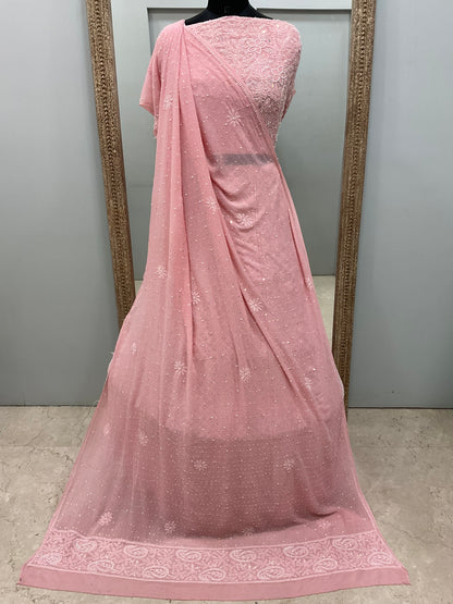 Pure Georgette Heavy Pearl, Cutdana and Sequence Peachy Pink