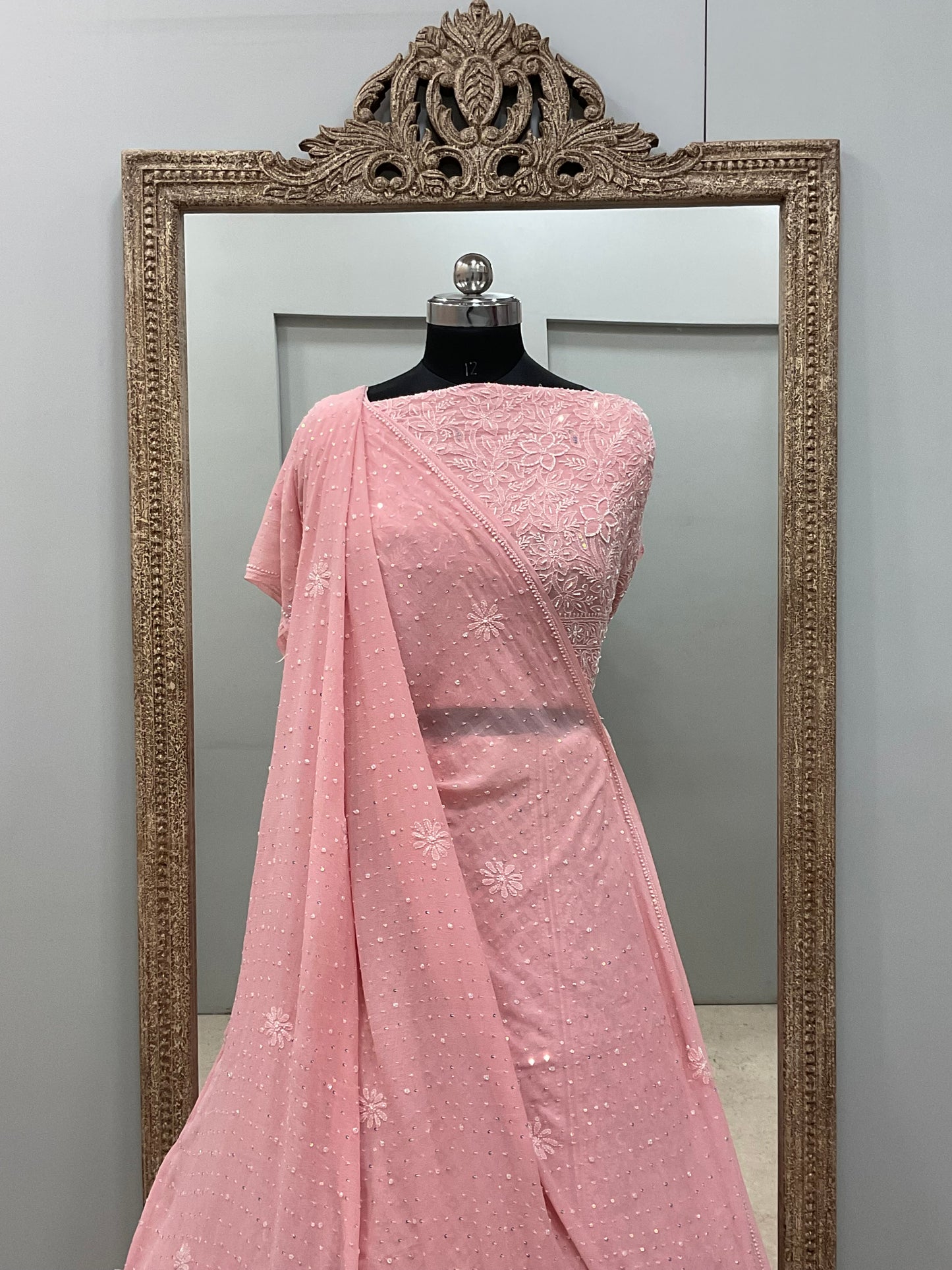 Pure Georgette Heavy Pearl, Cutdana and Sequence Peachy Pink