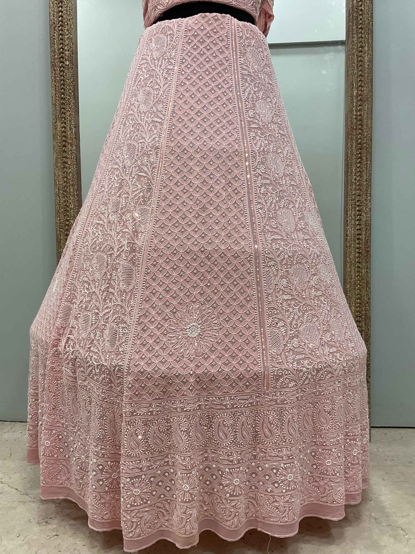 Pure Georgette Heavy Pearl, Cutdana and Sequence Peachy Pink