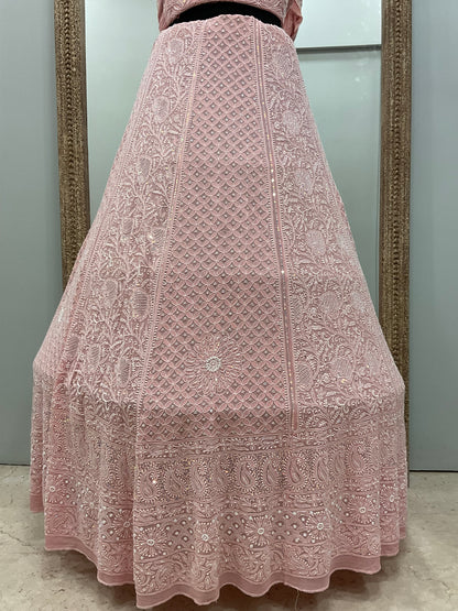 Pure Georgette Heavy Pearl, Cutdana and Sequence Peachy Pink