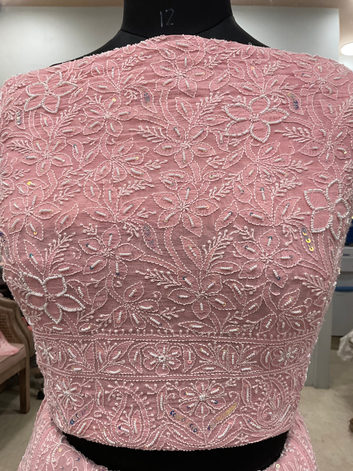 Pure Georgette Heavy Pearl, Cutdana and Sequence Peachy Pink